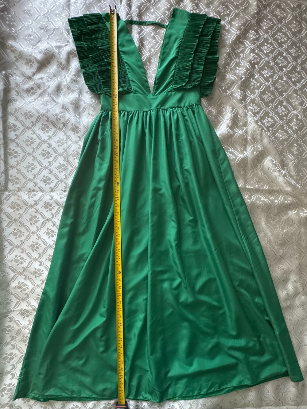 Emerald Green Maxi Dress | Deep V Neck | Ruffle Sleeves | NWT No Tags | Size S - Picture 5 of 8